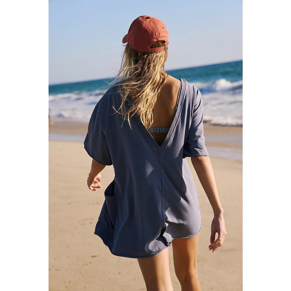 Free People Movement Hot Shot Tee Romper Blue Indigo Size Large - Picture 2 of 13